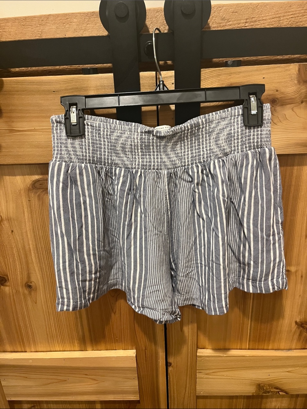 American Eagle Outfitters Blue and White Striped Elastic-Waist Shorts